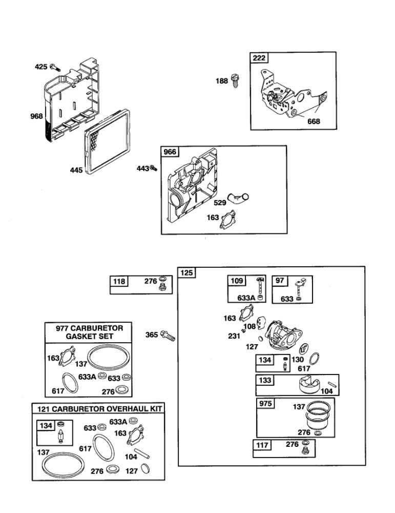 Carburetor/Air Cleaner Diagram and Parts List for 126T02-0736-E1  Briggs and Stratton Engine